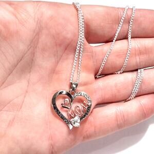 Mom Mother Necklace I Love You Forever 925 Sterling Silver Chain Pink Gift NEW!